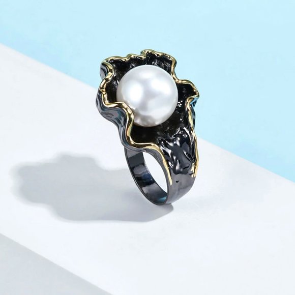 Italian Jewelry Back White Pearl Ring - Picture 7 of 15